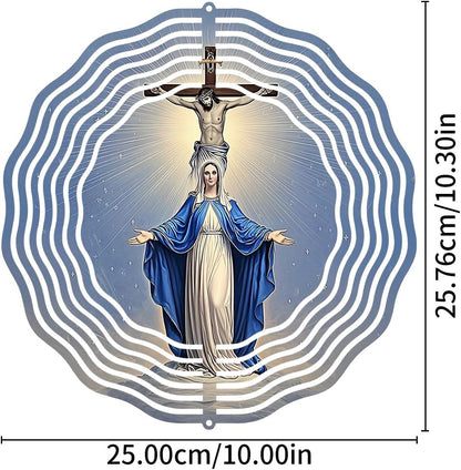 Religious Cross Jesus Wind Spinner, Metal Wind Spinners Outdoor Indoor, Virgin Mary Garden Decor
