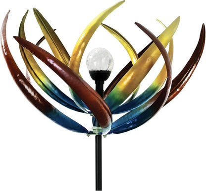 Bits and Pieces - 74" Multi-Color Tulip Wind Spinner - Yard Decorations - Solar Powered Glass Ball