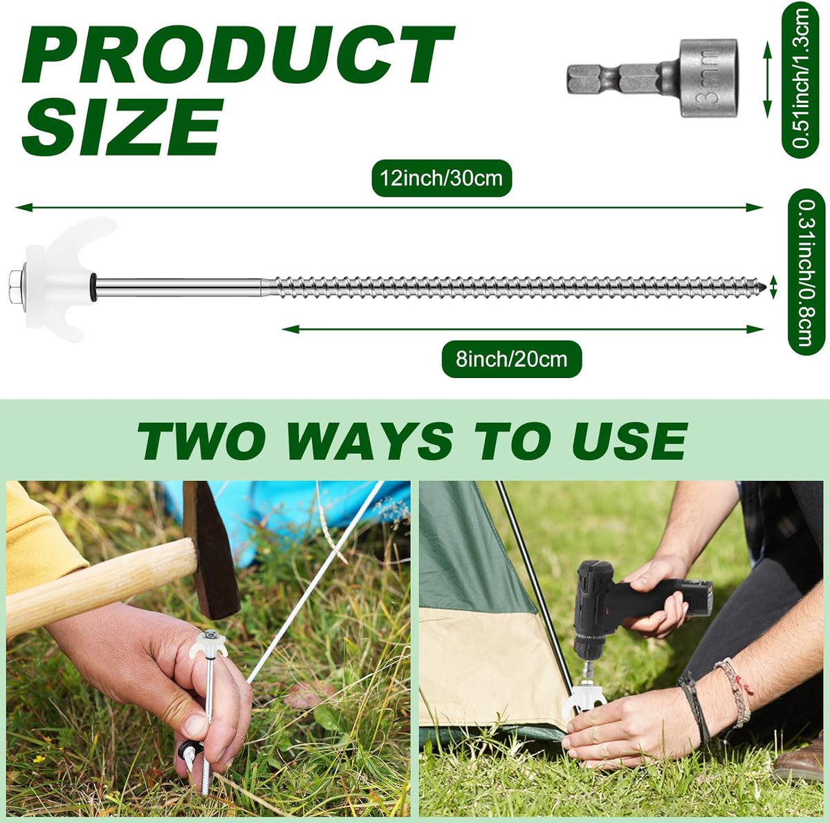 JaGely 12 Inch Tent Stakes Screw in Camping Stake Heavy Duty Metal Spikes Ground Anchor Peg