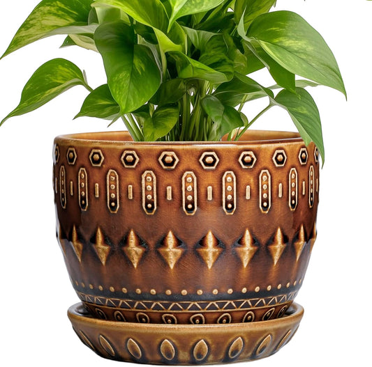 G EPGardening 5.5 Inch Plant Pot - Ceramic Planter for Indoor Outdoor Plants, Boho Round Indoor