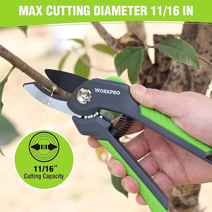 WORKPRO 8.5" Anvil Pruning Shear, Heavy Duty Garden Scissors & Clippers with Labor-Saving Design