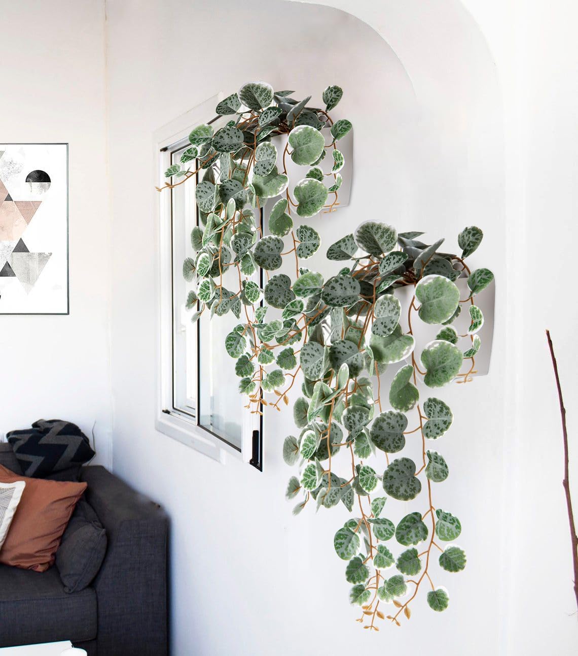 Briful Faux Hanging Plants Indoor 17'' Artificial String of Heart Plants with Semicircle Wall Mount