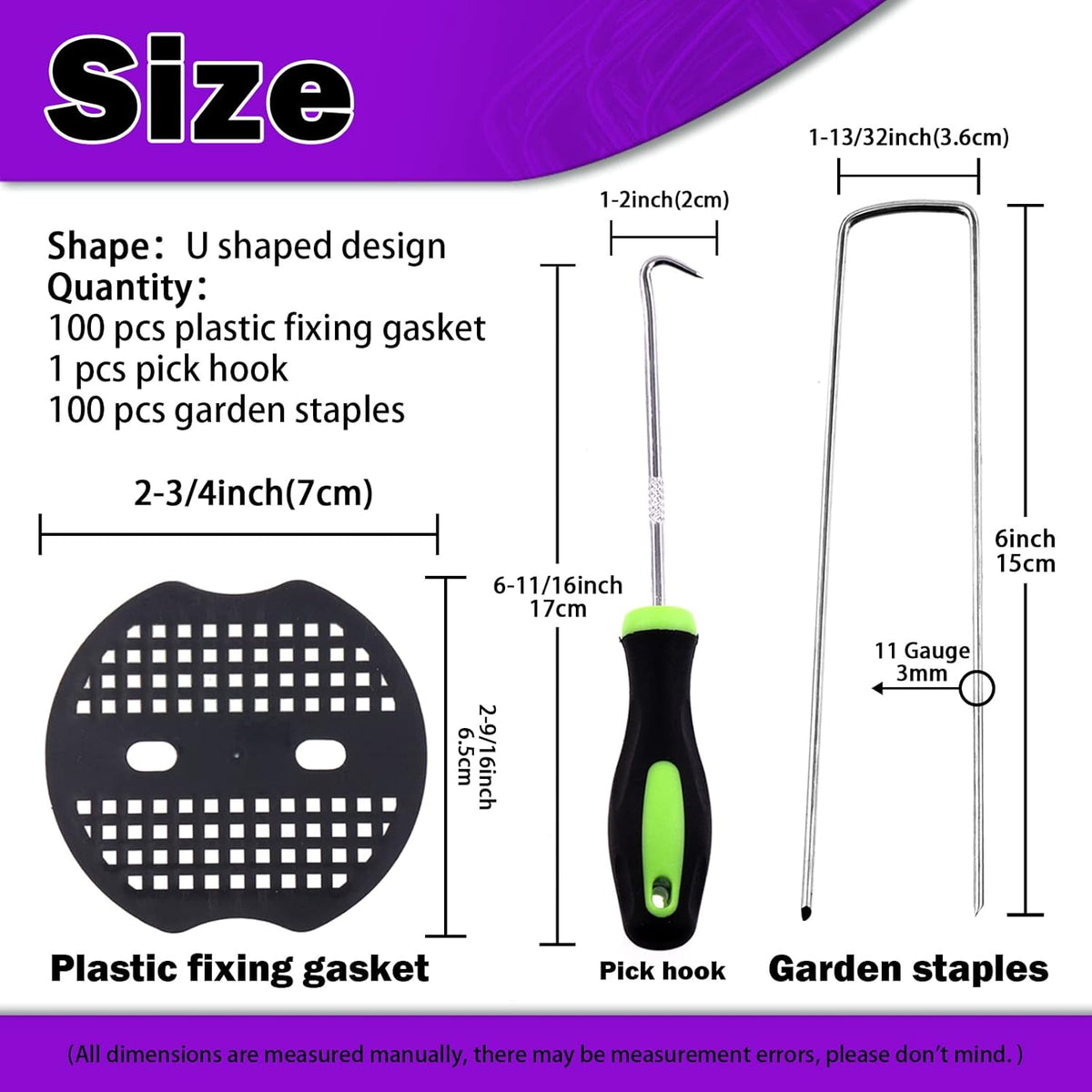 Swpeet 201Pcs U-Shaped Landscape Garden Stakes Staples and Plastic Fixing Gasket with Pick Hook