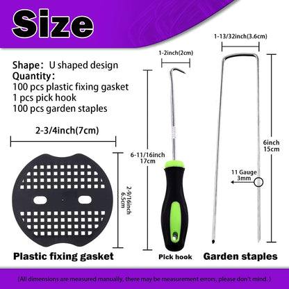 Swpeet 201Pcs U-Shaped Landscape Garden Stakes Staples and Plastic Fixing Gasket with Pick Hook