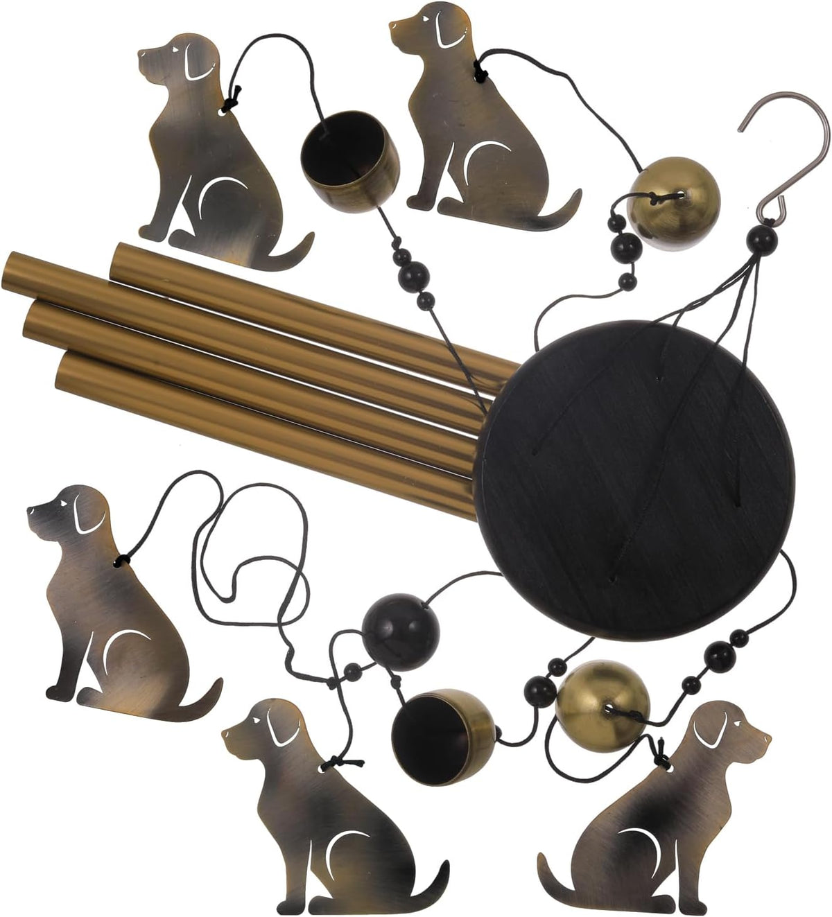Garden Dog Wind Chimes Outdoor Indoor Decor - with 4 Tubes 4 Bells 5 Dogs Wind Chime, Mobile