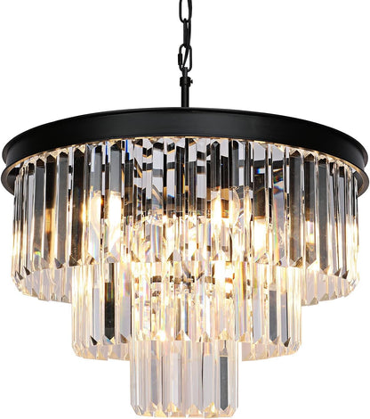Crystal Chandeliers for Dining Room Lights Fixtures, 9 Lights Black Modern Chandeliers for Bedroom
