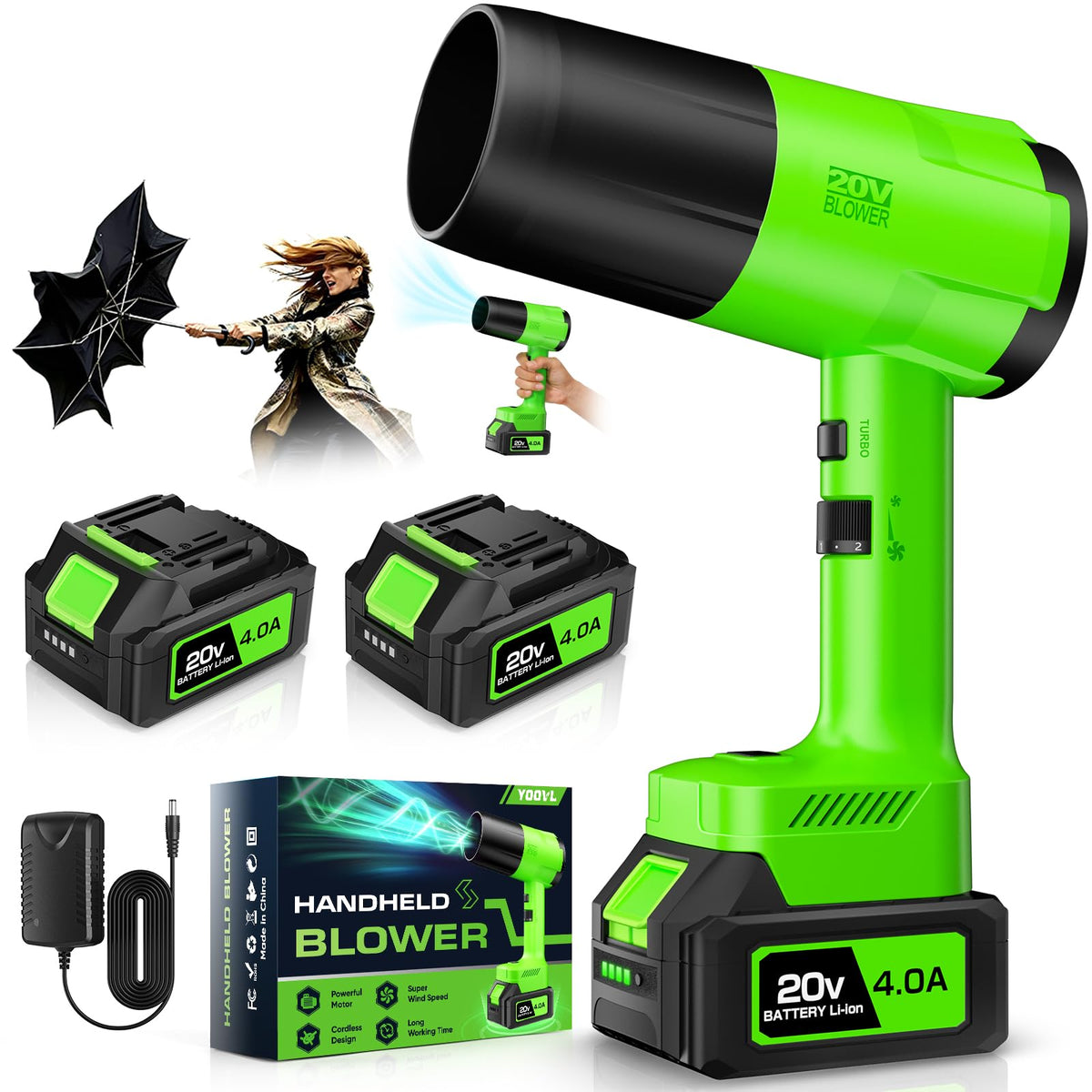 Leaf Blower Cordless, Handheld Leaf Blower with 2 X 4.0Ah Battery and Charger, Snow Blower with 6