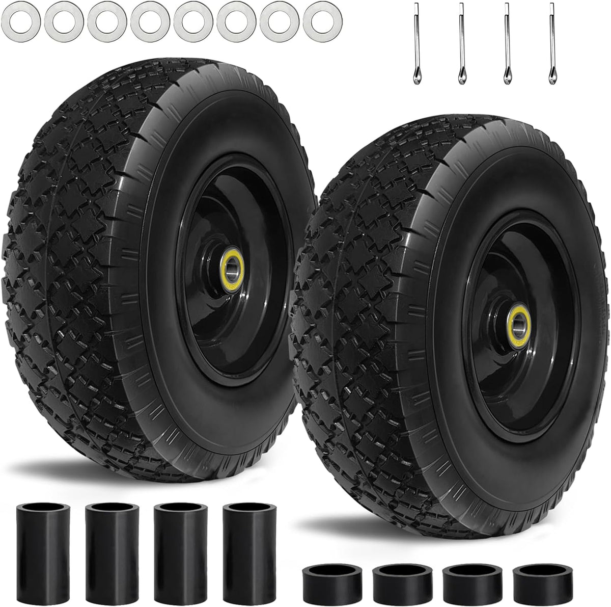 13” Tire and Wheel Flat Free, Replacement Solid Tire and Wheel Assemblies with 5/8” Axle Bore Hole