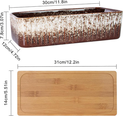 Succulent Pots - 12 Inch Large Succulent Planters with Drainage Tray, Window Sill Planter, Long