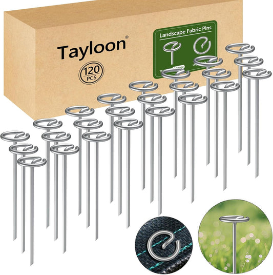 120 Pcs Landscape Fabric Stakes Heavy Duty(8 Gauge), 6 inch Galvanized Garden Weed Barrier Stakes