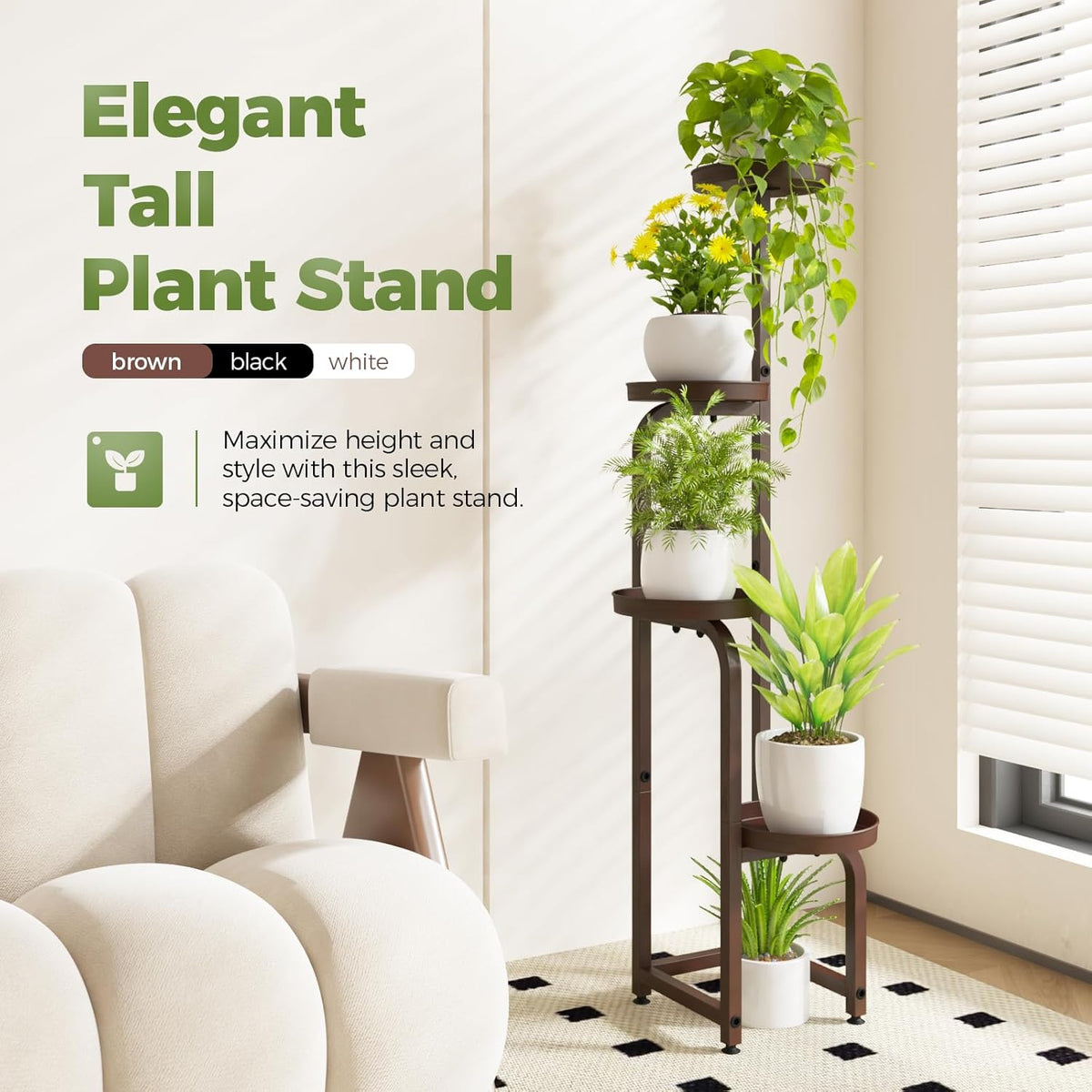 Bamworld Corner Plant Stand Indoor Outdoor, Tall Metal Flower Pot Stands for Multiple Plants, 4
