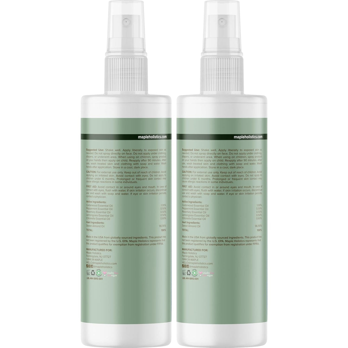 Natural Bug Repellent Spray for Body - DEET Free Bug Spray for Kids & Adults for Ticks Mosquitoes &