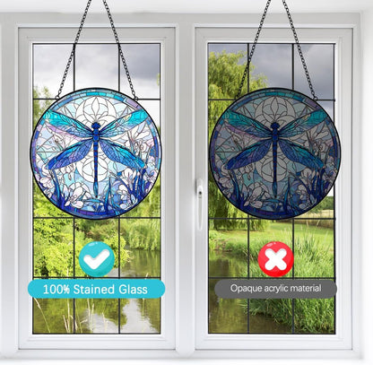 Dragonfly Suncatcher Stained Glass Window Hanging - 8” Stained Glass Suncatchers for Windows - Sun