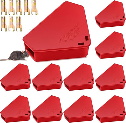 Qualirey 12 Pcs Mice Station with Key Triangle Bait Station Reusable Rodent Trap Bait Box, Keeps