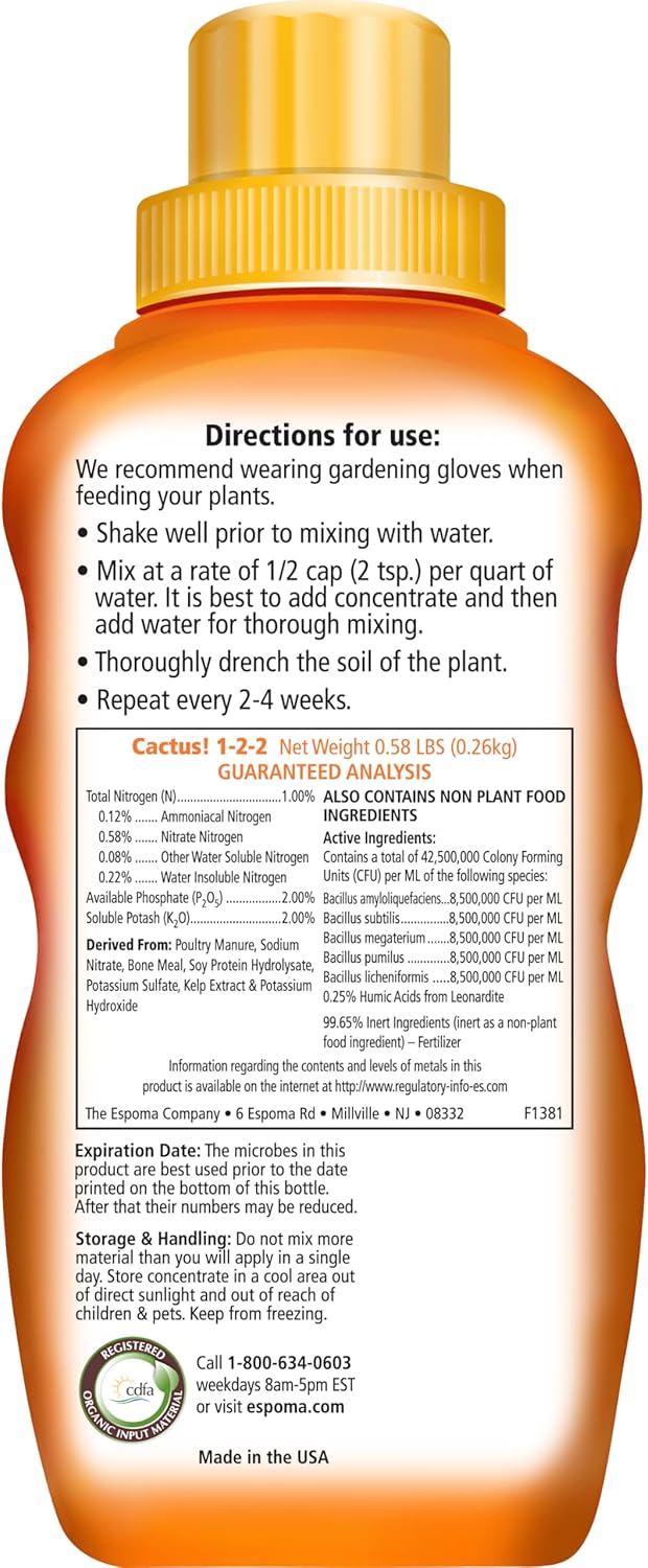 Espoma Organic Cactus Soil Mix 4qt Bag and Cactus! Liquid Plant Food Concentrate 8oz Bottle. Use
