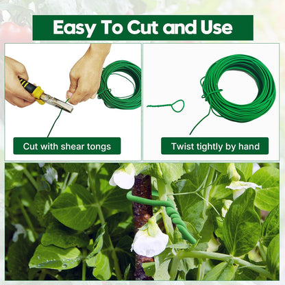 100 Feet Green Soft Plant Tie - 2.5mm Flexible Twist Garden Wire for Climbing Plants, Tomatoes