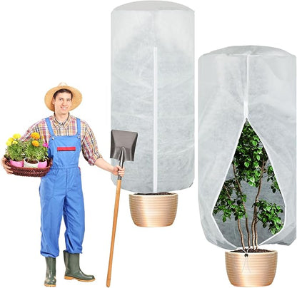WILLBOND 2 Pcs 47 x 71 Inches Rounded Top Plant Covers Freeze Protection for Winter Cylindrical