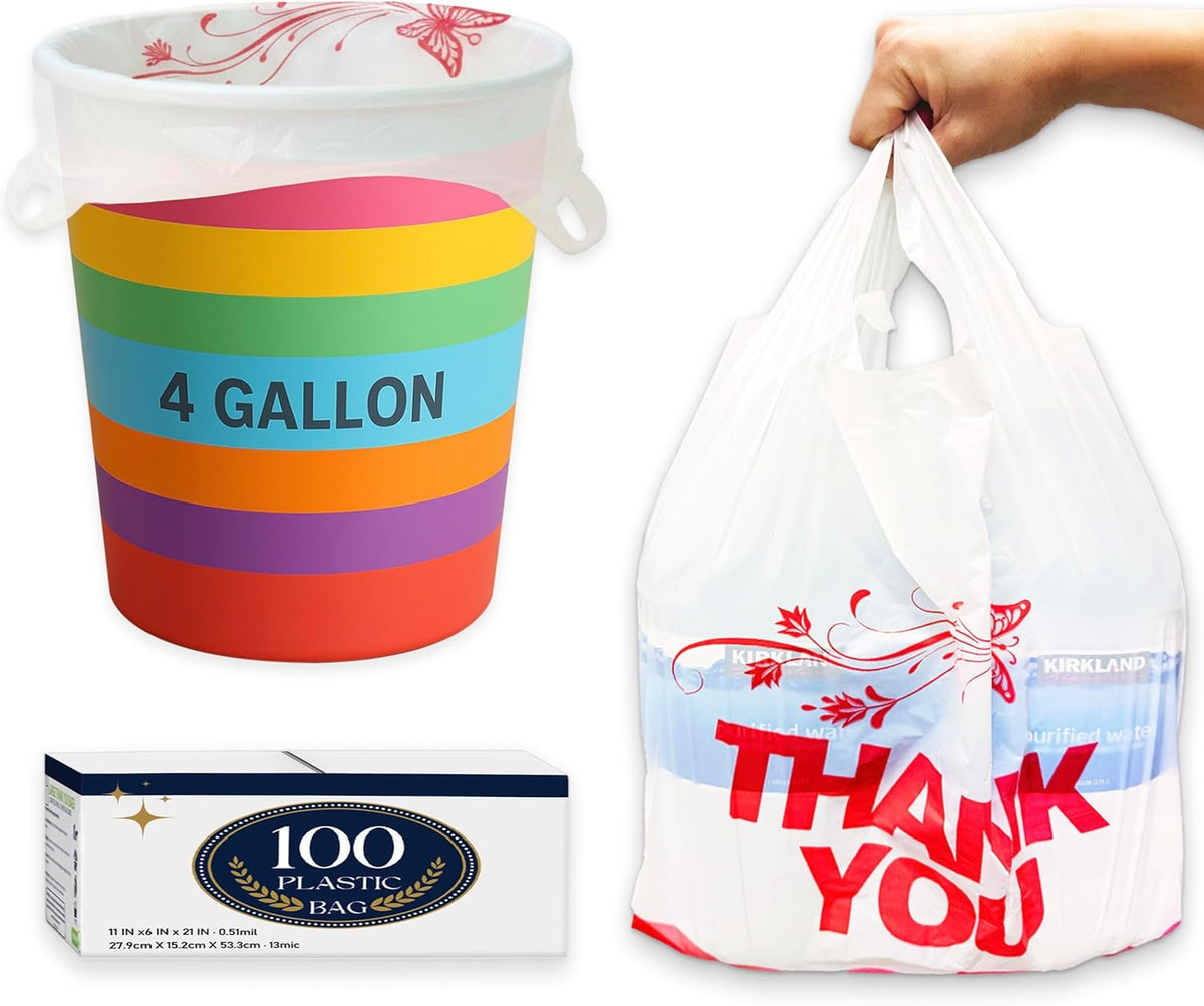 4 Gallon Small Trash Bags with Handles – 100 Count, 11" x 21" Plastic Garbage Bags for Home