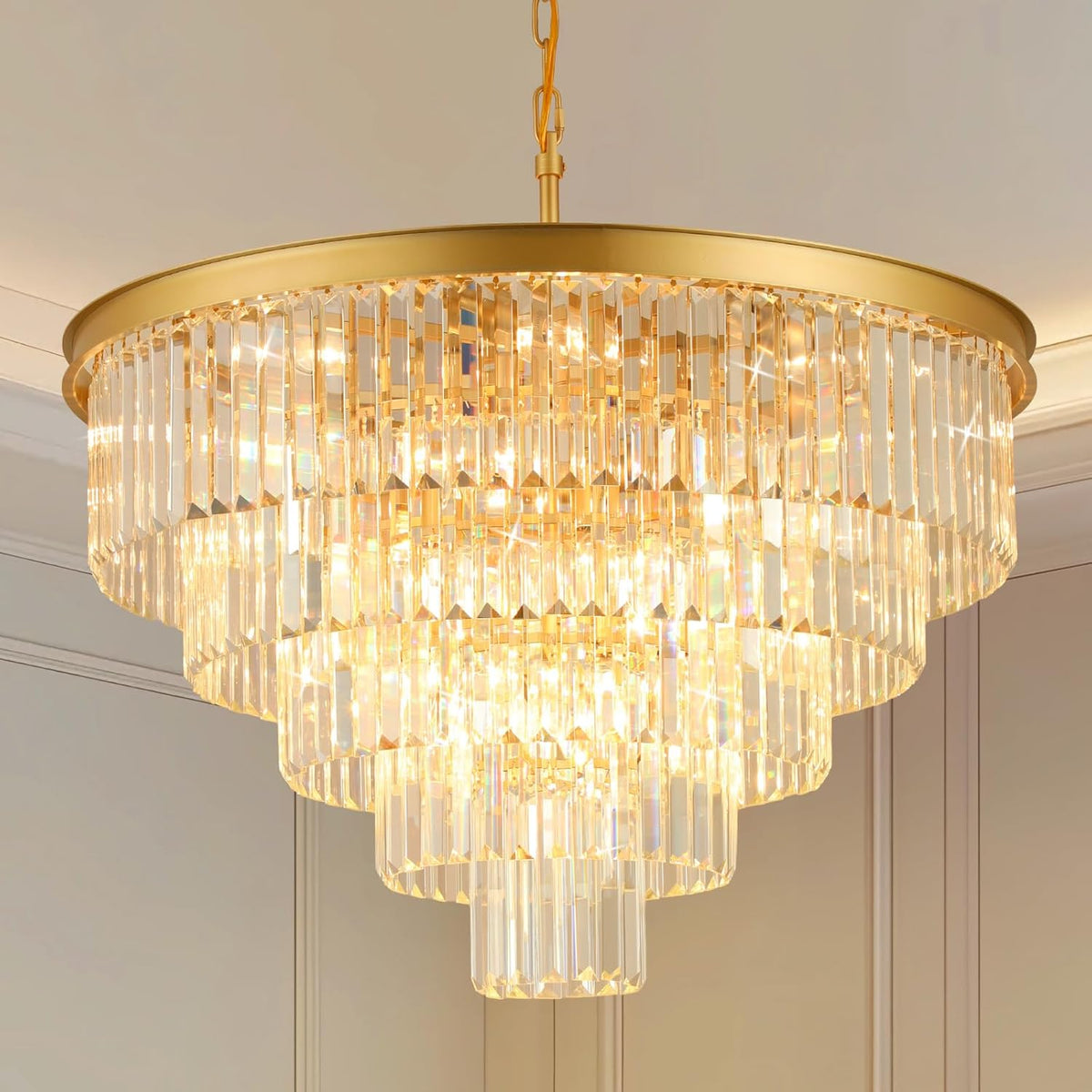Crystal Chandeliers for Dining Room Lights Fixture Over Table, 20 Lights Gold Modern Chandeliers