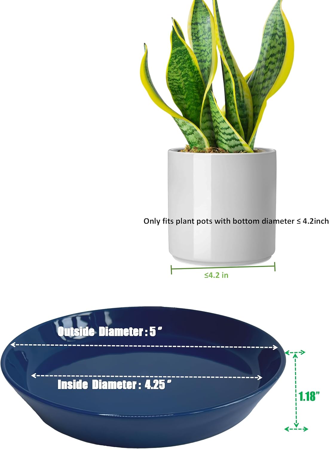 4 Pack of Plant Saucer, 5 inch Glazed Ceramic Plant Tray, Deep Drainage Tray for 4 Inch Flower