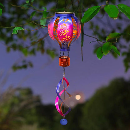 Hot Air Balloon Solar Lantern Butterfly Wind Spinners with Flickering Flame Light Hanging Solar