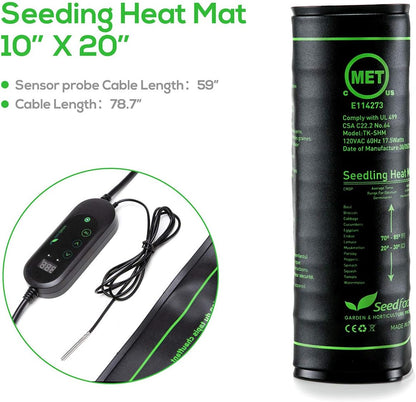 Seedfactor MET Certified Seedling Heat Mat with 50℉~108℉ Digital Thermostat Controller for Seed