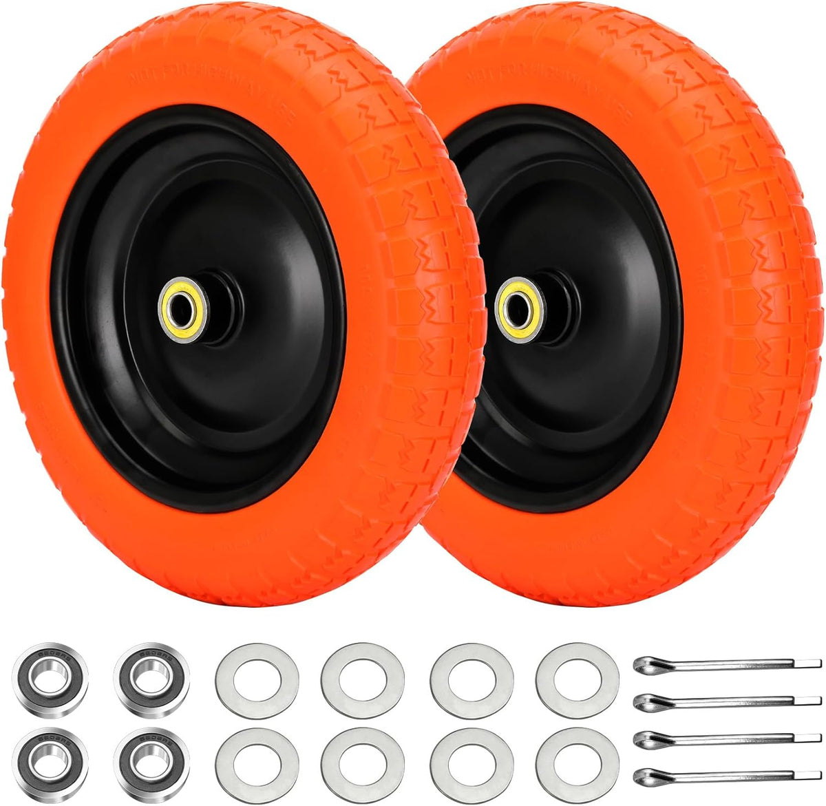 13" Flat Free Wheels Replacement for GOR Garden Cart Tires, 4.00-6 Solid Tires with 5/8"Bearings