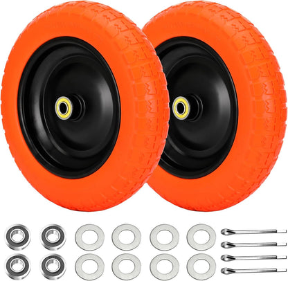 13" Flat Free Wheels Replacement for GOR Garden Cart Tires, 4.00-6 Solid Tires with 5/8"Bearings