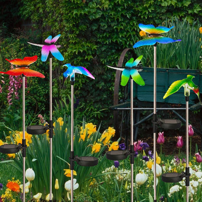 EiGreen 6 Pack Solar Garden Stake Lights Outdoor, Yard Figurine Stake Light, Flower Hummingbird