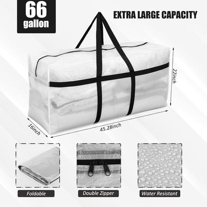 4 Pcs 66 Gallon Large Moving Bags with Zipper and Handles Foldable Storage Duffle Bags Heavy Duty