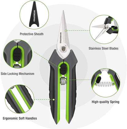 WORKPRO Garden Pruning Shears 2 Pack, 8" Bypass Pruning Shears and 6.25" Straight Garden Scissors
