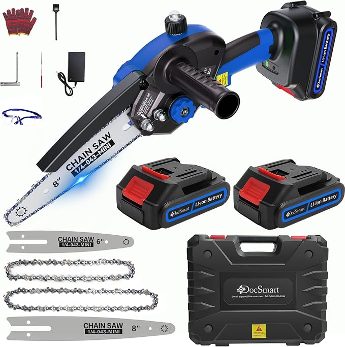 Mini Chainsaw Cordless, 8 inch & 6 inch Electric Chain Saw with 2 Pack Rechargeable Batteries