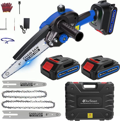 Mini Chainsaw Cordless, 8 inch & 6 inch Electric Chain Saw with 2 Pack Rechargeable Batteries