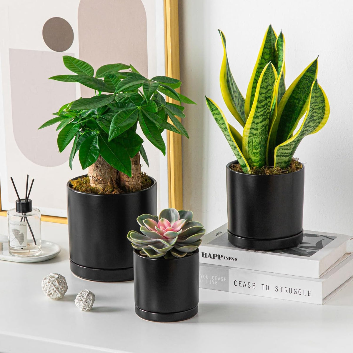 vancasso Ceramic Plant Pots, 3 Piece Planters for Indoor Plants, 4.25+5.25+6.25 Inch Flower Pots