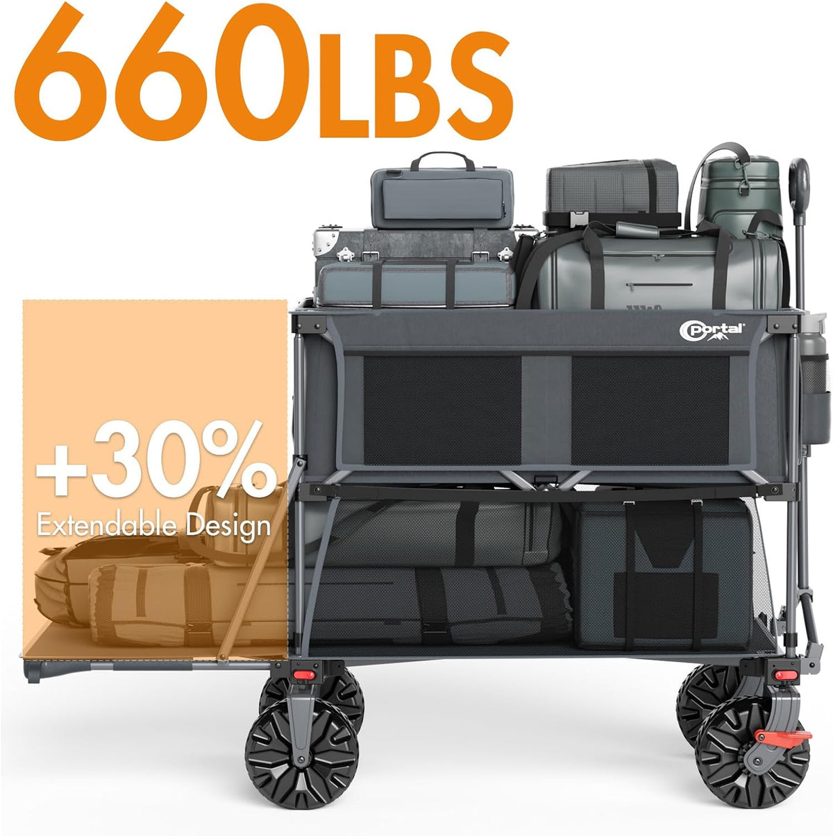 Portal Collapsible Large Double Decker Wagon with Brakes, 660lb Foldable Heavy Duty Utility Wagon