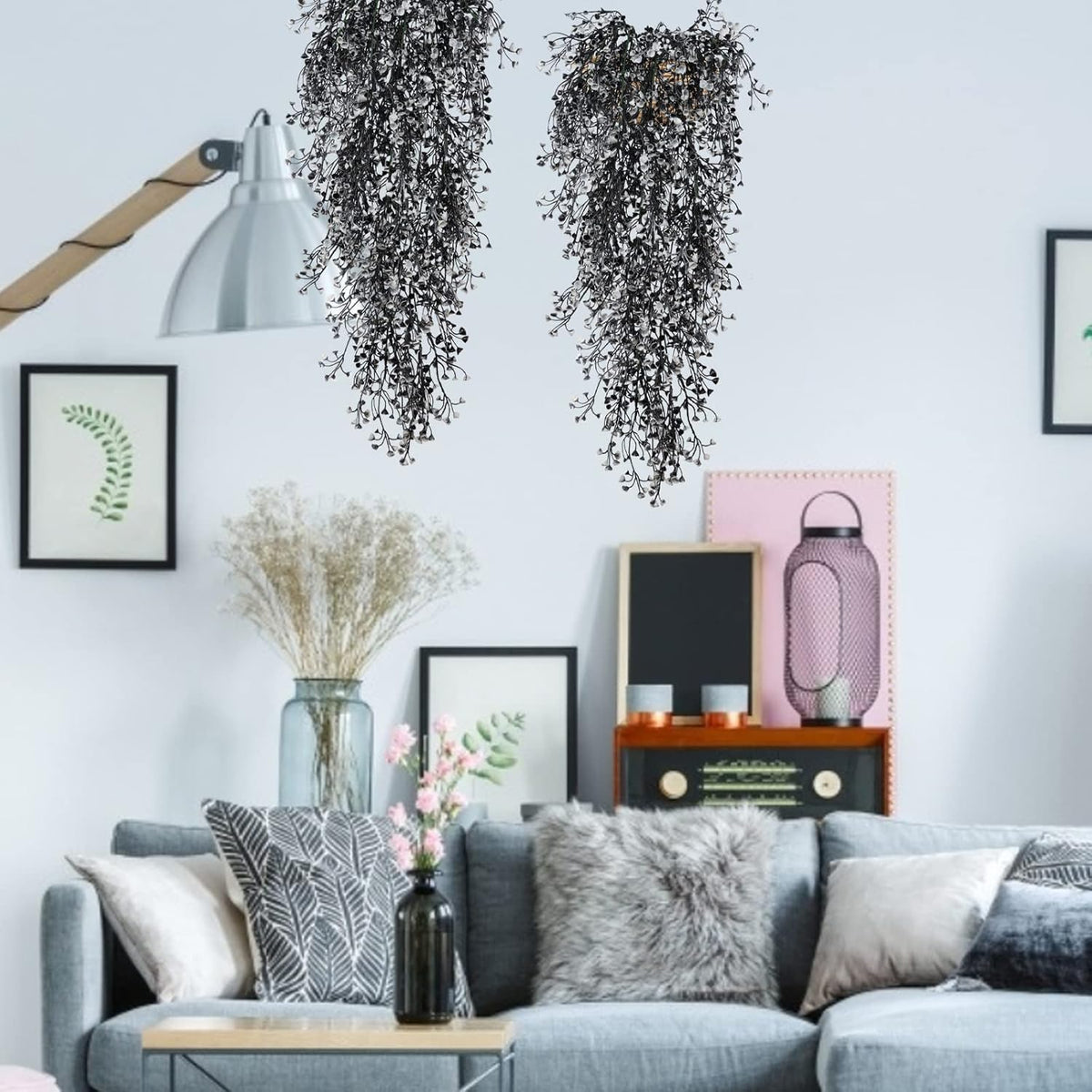 RECUTMS Artificial Hanging Plants 4 Pcs Fake Ferns Artificial Plants Large Faux Hanging Plant Wall