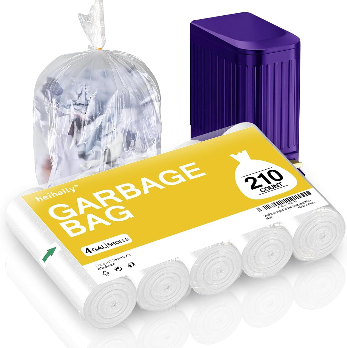 Small Trash Bags 4 Gallon Garbage Bags Bathroom Kitchen Office Waste Basket Liners, 10L, 210 Count