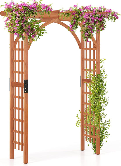Giantex 85inch Wooden Garden Arch Wedding Arch for Ceremony, Garden Arbor Trellis for Climbing