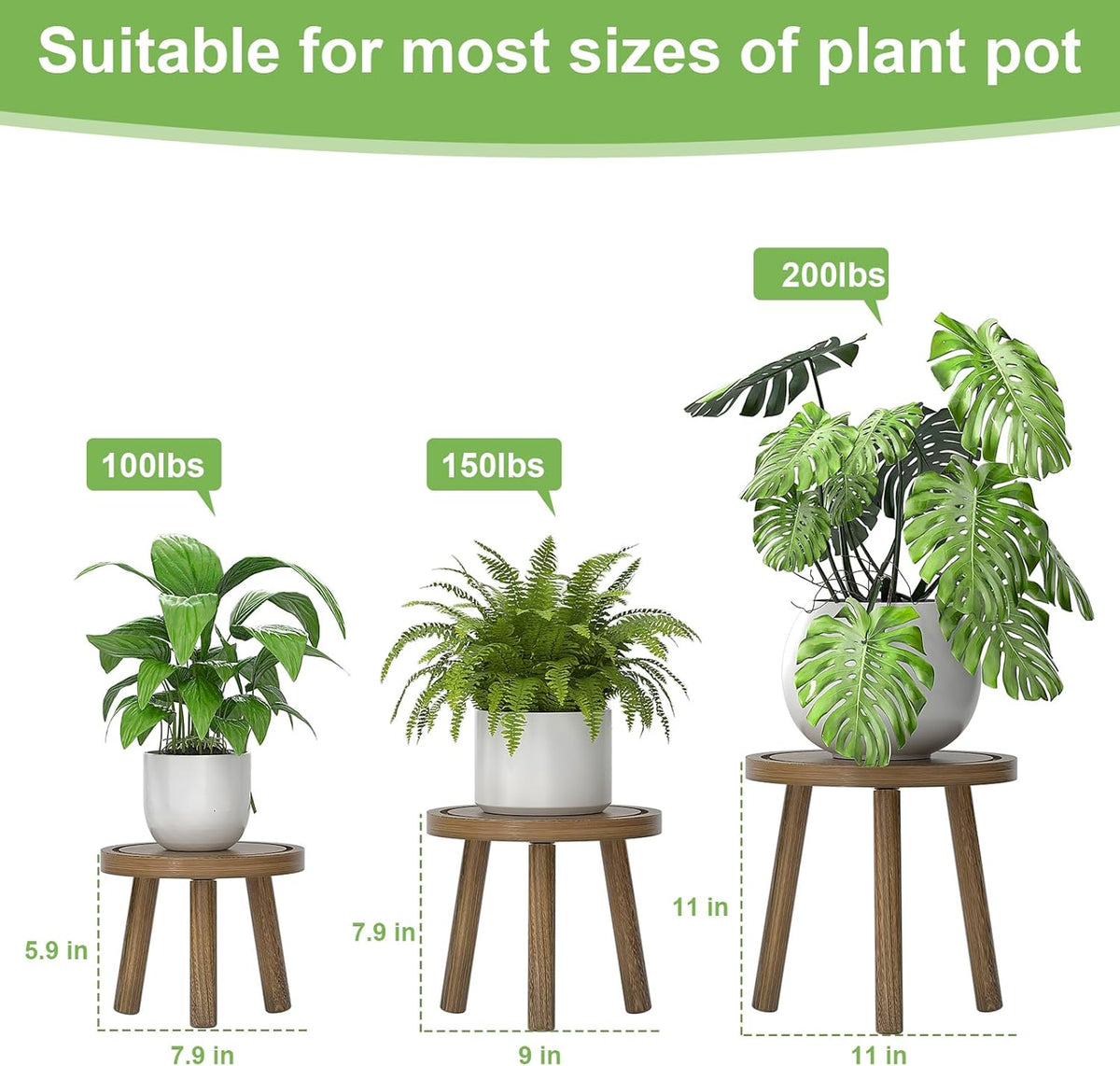 3-Pack Wood Plant Stands Indoor, Single Plant Stand for 6-12 Inch Pots, Mid-Century Modern Plant