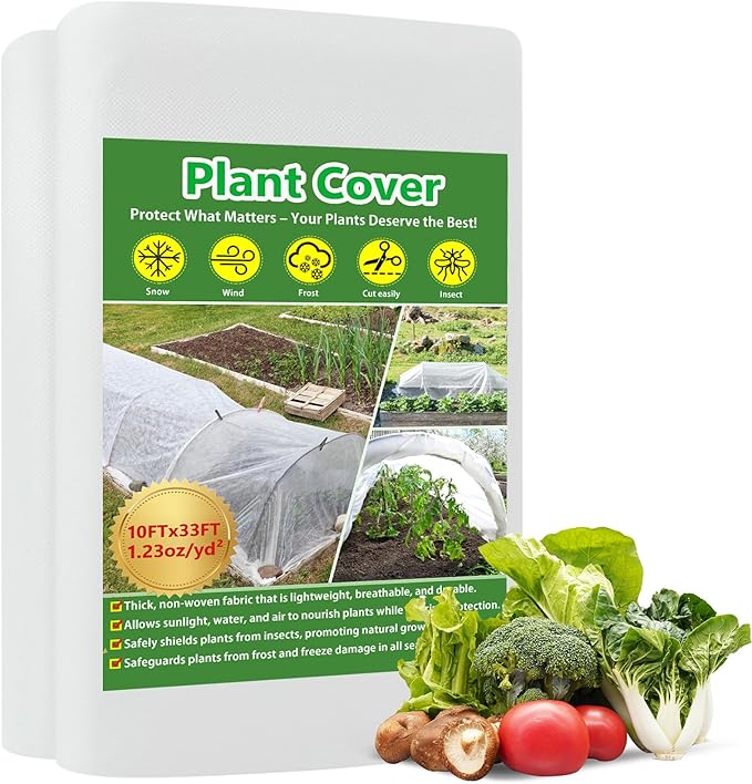 Plant Covers Freeze Protection, 10x33ft Green Frost Blanket for Winter, 1.23 oz/yd² Fabric, Premium