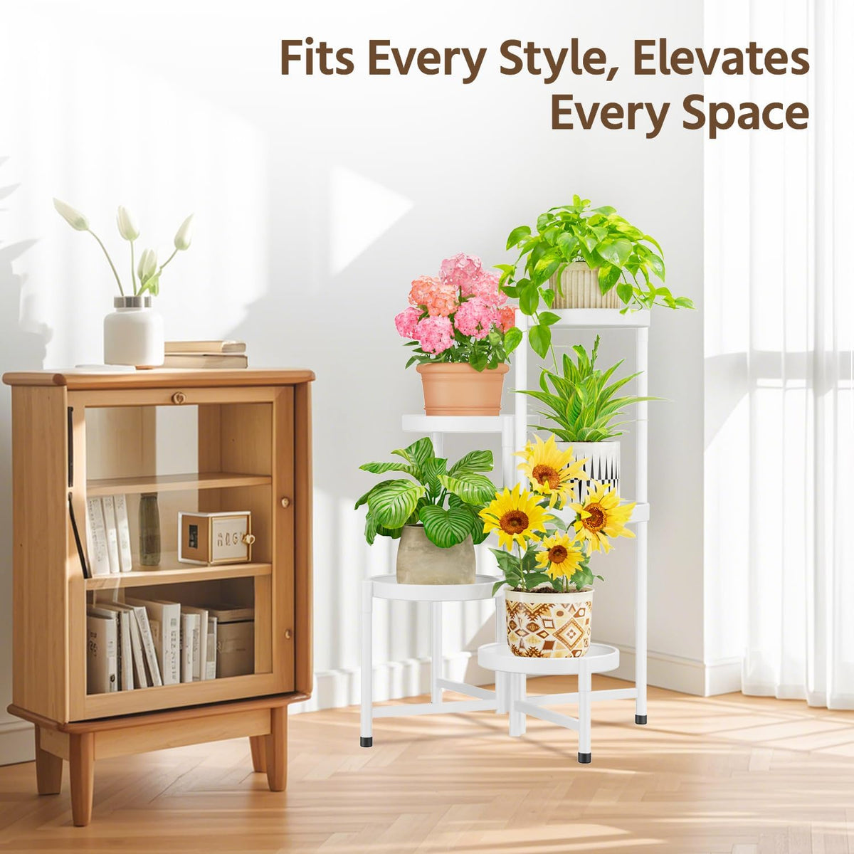 LASZOLA 5 Tiered Folding Plant Stand Indoor for Multiple Large Planter, Tall Heavy Duty Adjustable