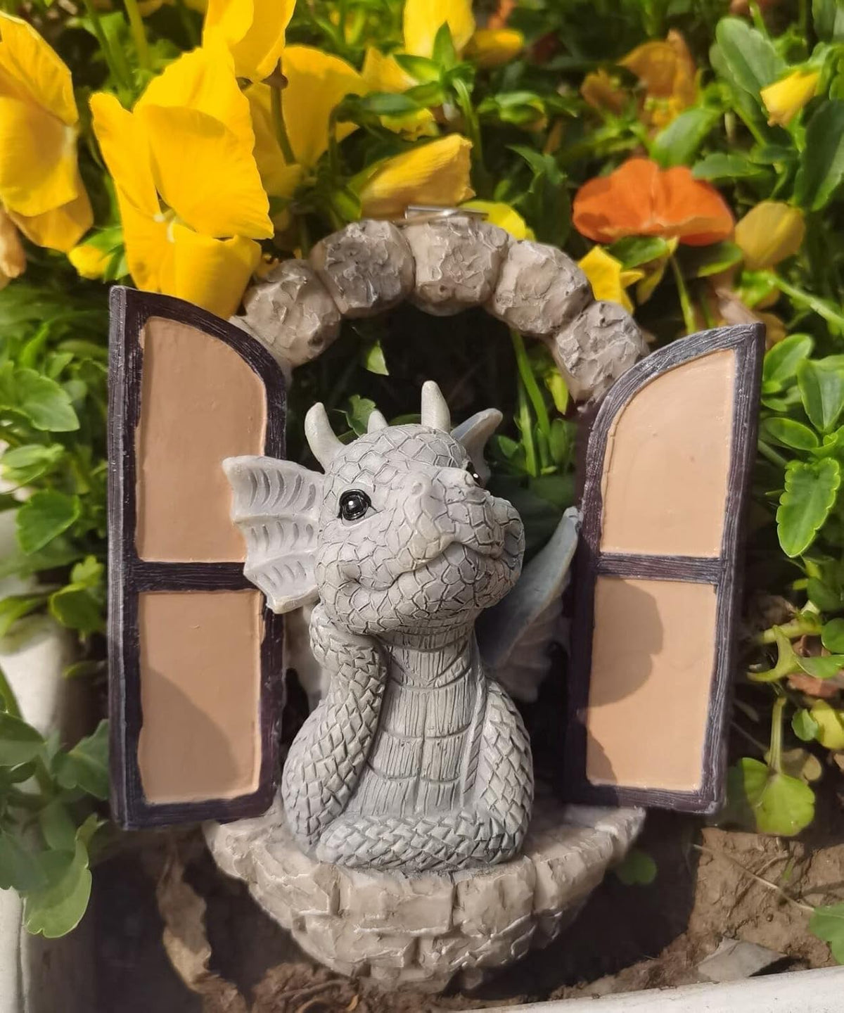 Dragon Garden Ornament Resin Craft Ornament Statue Fairy Door Yard Art Outdoor and Garden Solar