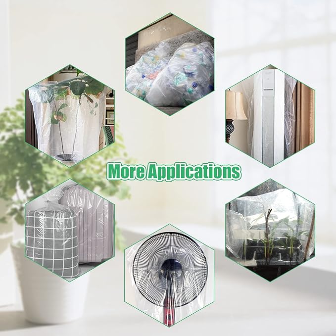 ANPHSIN 6 Pcs Winter Plant Film Cover with Drawstring - 35" x 59" Plastic Plant Cover Freeze