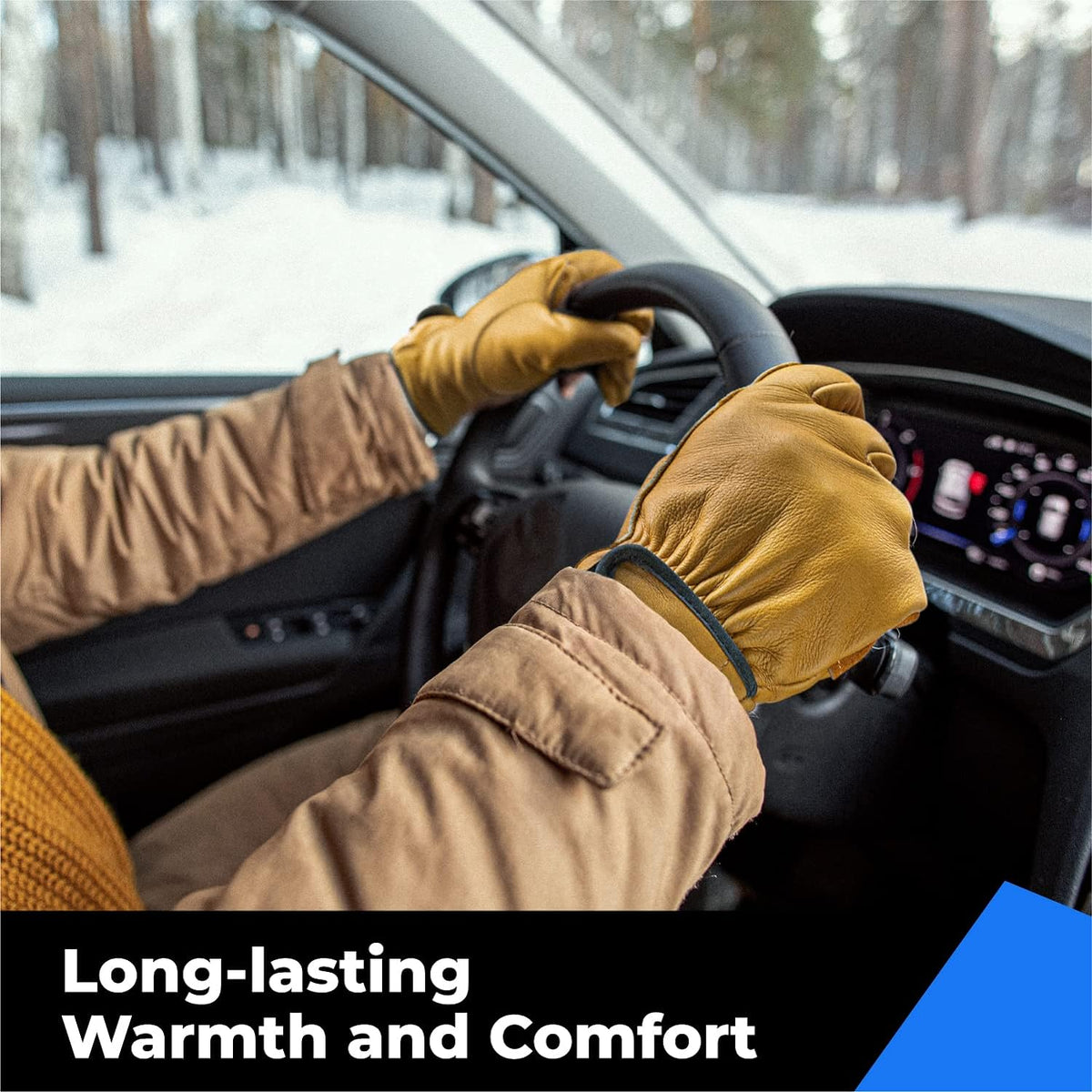 Winter Leather Work Gloves, Warm Thinsulate Lining for Cold Weather Work, 100% Full Grain Cowhide