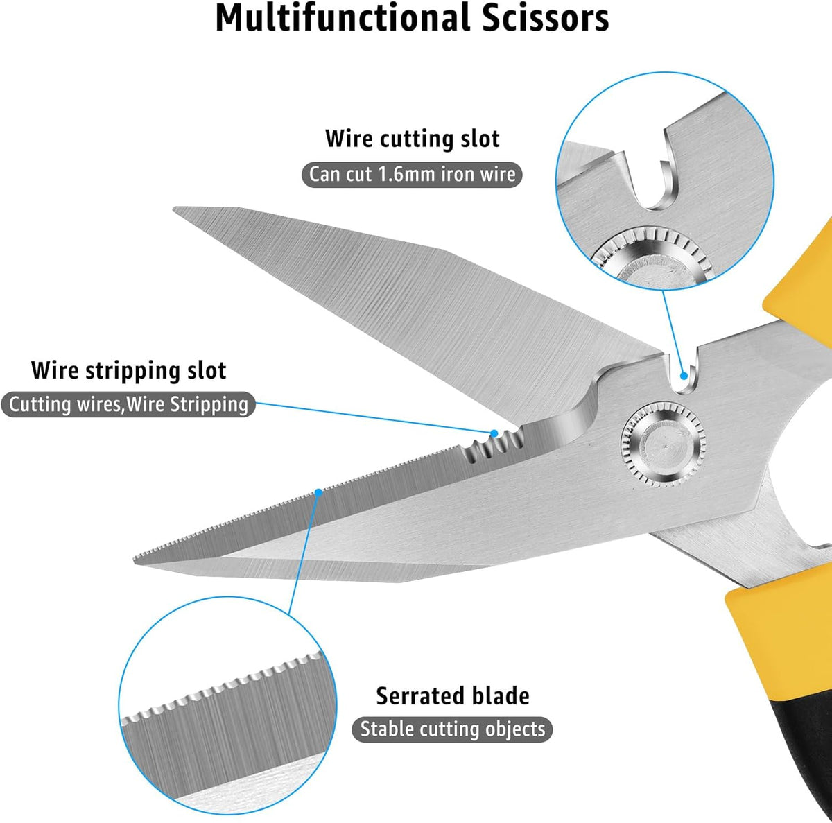 Utility Scissors Heavy Duty: 8-Inch sharp Scissors All Purpose heavy duty, Serrated Blades Cut
