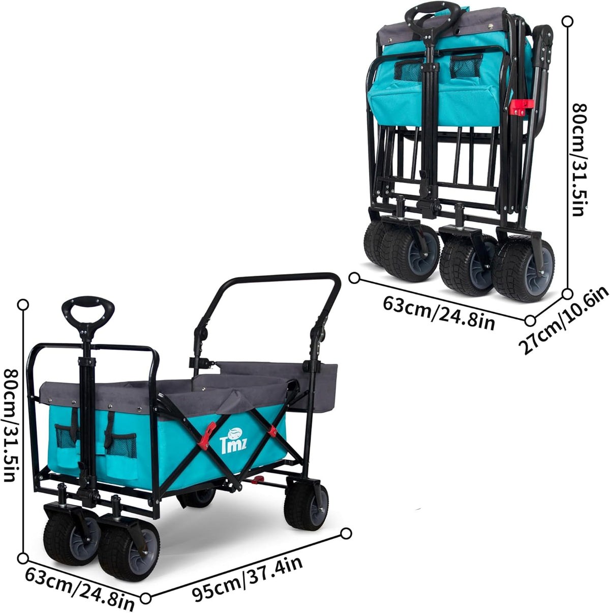 TMZ All Terrain Utility Folding Wagon, Collapsible Garden Cart, Heavy Duty Beach Wagon, for