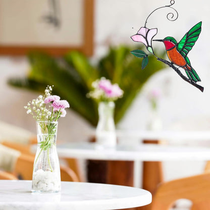 Handmade Stained Glass Hummingbird on Branch Colorful Glass Bird Suncatcher for Indoor Window Decor