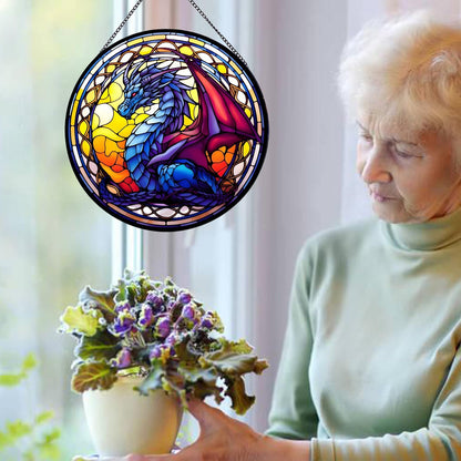 Celestial Dragon Suncatcher Stained Glass,Halloween Hanging Stained Glass for Windows,20cm/7.87inch