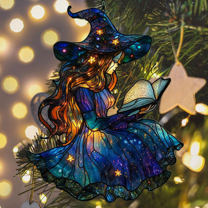 Cute Wizard Reading Books Acrylic Suncatcher Stained Glass Effect Window Car Hanging Christmas
