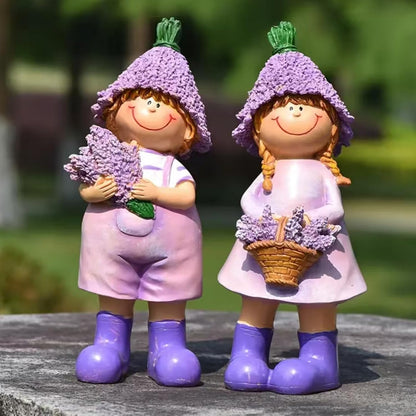 Lavender Series Resin Garden Statues - Couple Boy & Girl Decor, Ideal for Outdoor Patio, Lawn